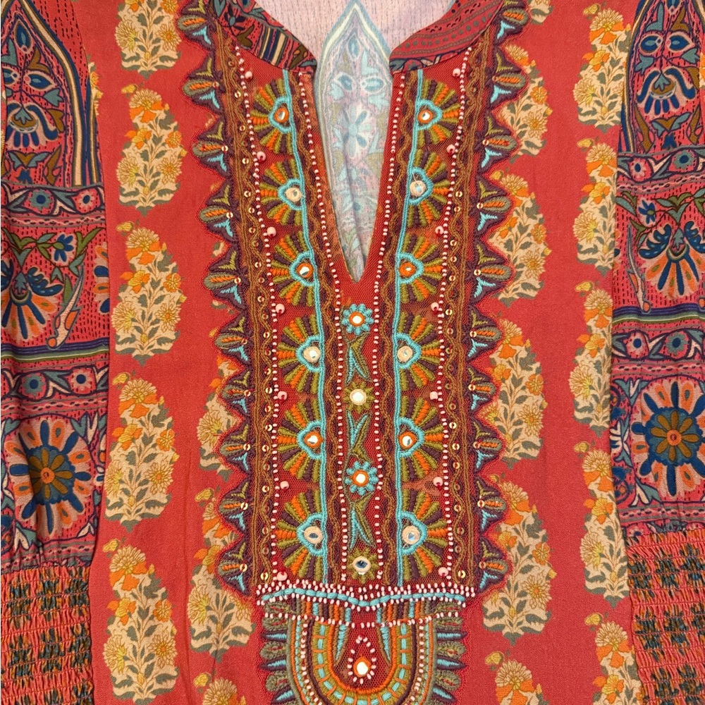 Soft Surroundings Red and Gold Long Sleeve Dress PXS Thanksgiving perfect. - Picture 13 of 15
